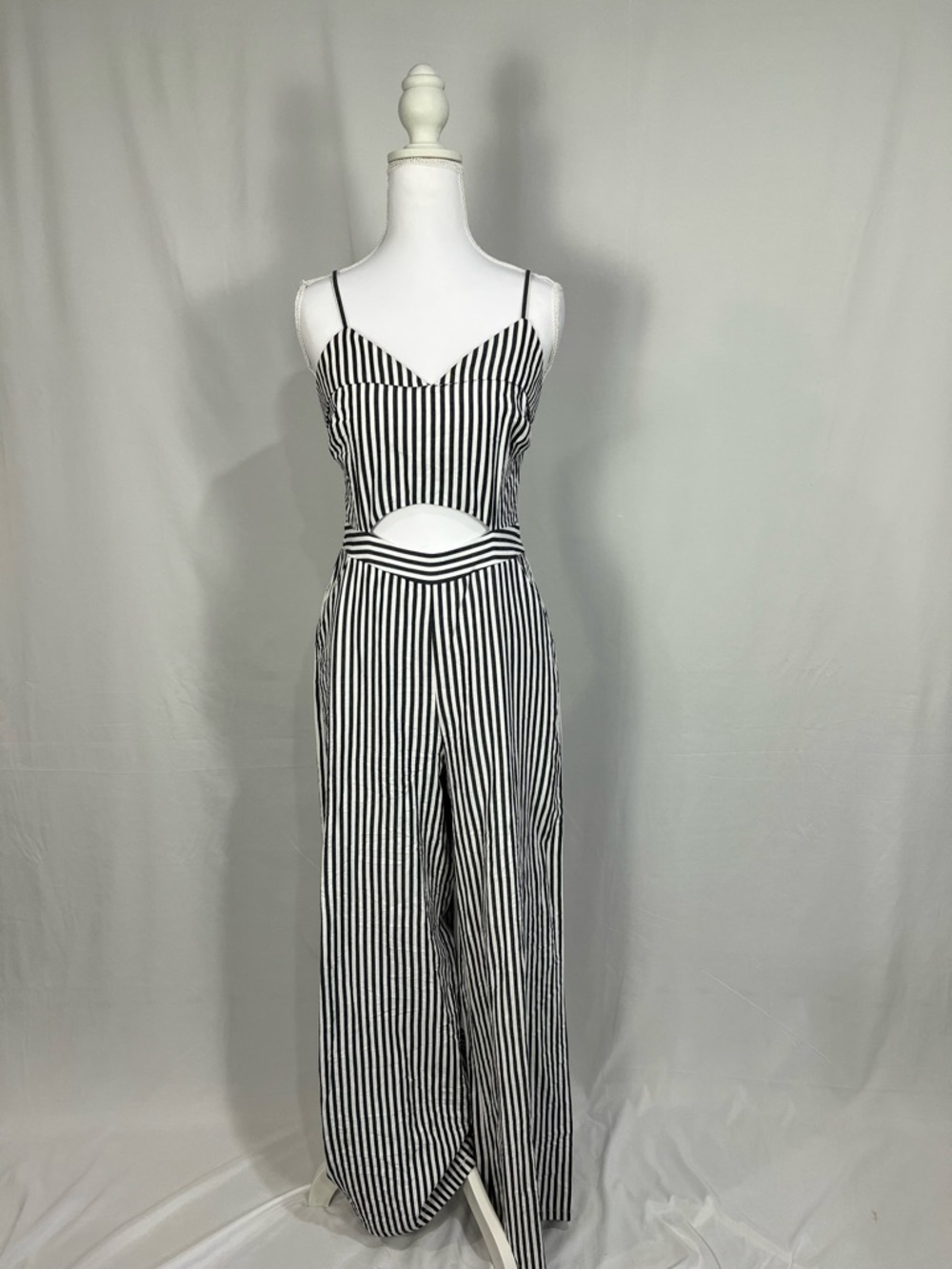 a'gaci Black & White Striped Cutout Wide-Leg Jumpsuit